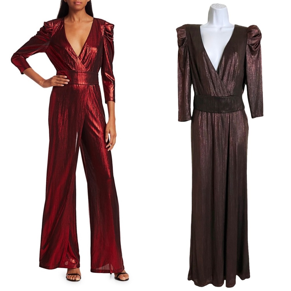Retrofête Monroe Metallic Puff-Sleeve Jumpsuit size M NWOT